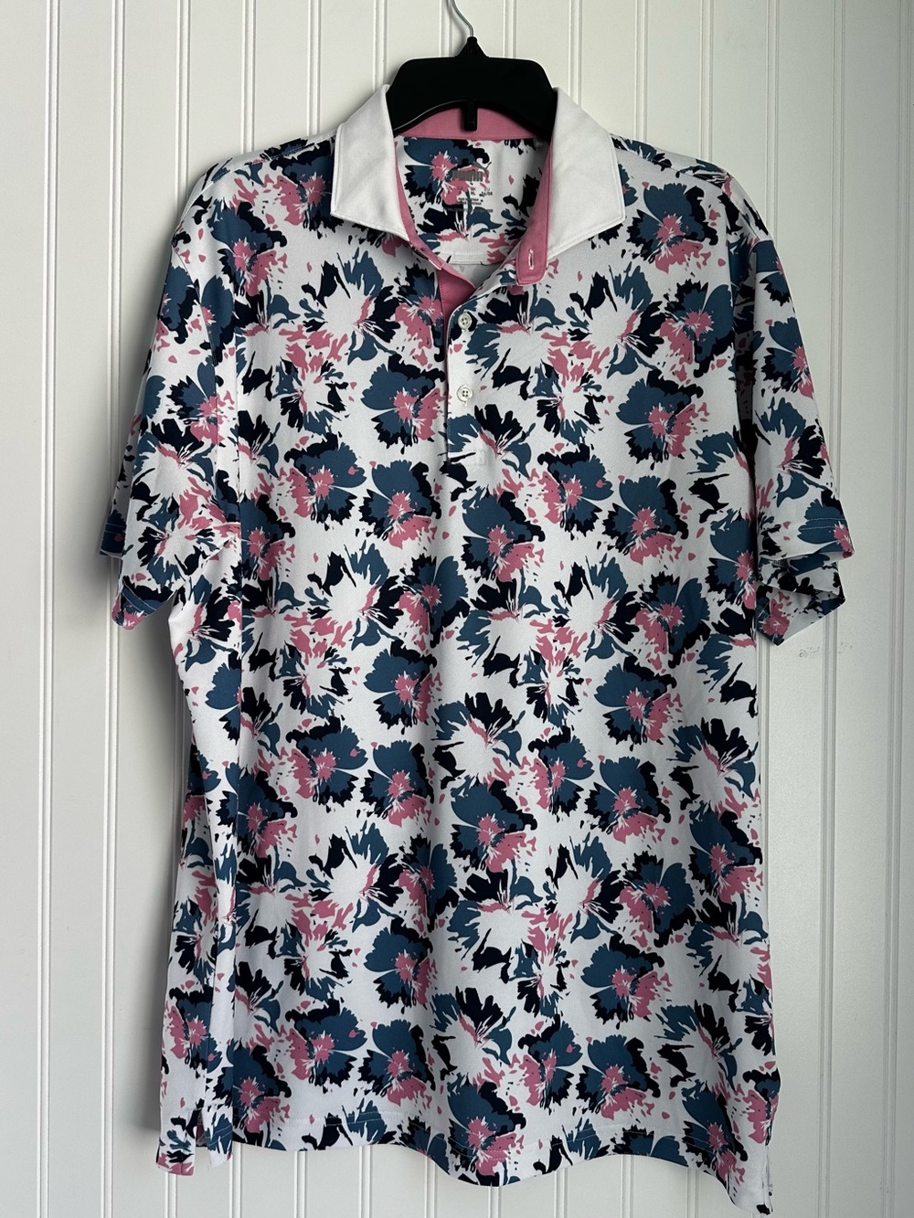 Puma Men's Floral Polo in White, Navy & Pink